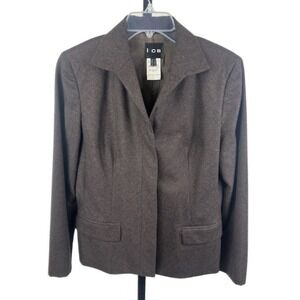 Vintage ICB Brown 100% Wool Collared Career Blazer Women's‎ Size 8